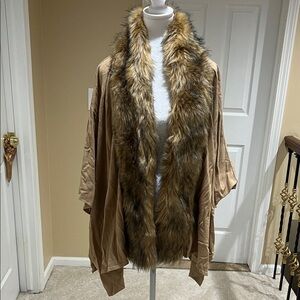 Faux Fur Trim Tan Women's shawl